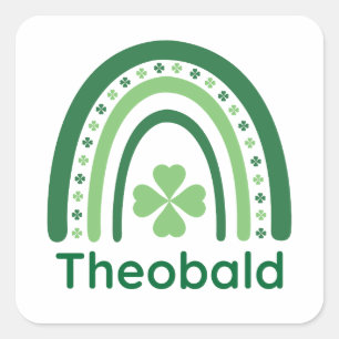 Theobald Name Clover Boho Rainbow Vierkante Sticker
