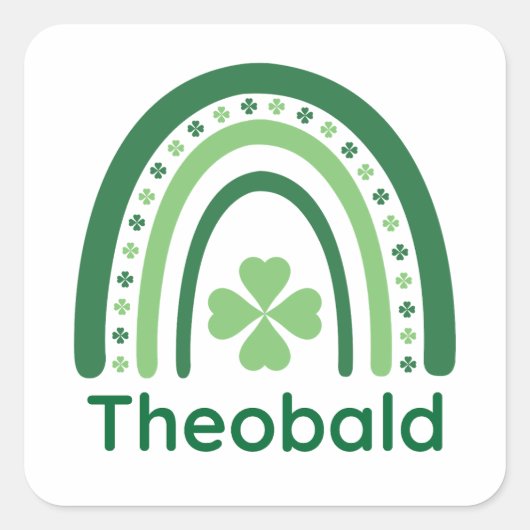 Theobald Name Clover Boho Rainbow Vierkante Sticker (Voorkant)