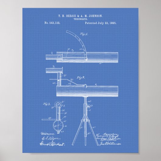 Theodolite 1895 Patent Art Blueprint Poster (Voorkant)