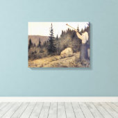 Theodor Kittelsen - Op onder Fjeldet-toner en Lur Canvas Afdruk (Insitu (Houten vloer))