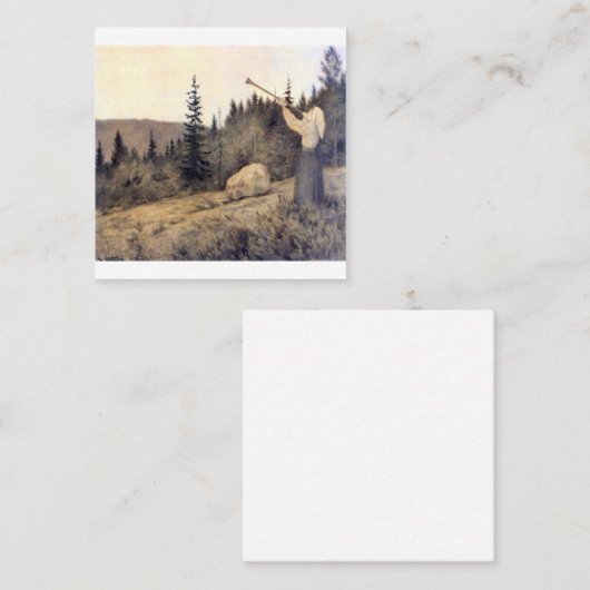 Theodor Kittelsen - Op onder Fjeldet-toner en Lur Vierkante Visitekaartje (Voorkant / Achterkant)