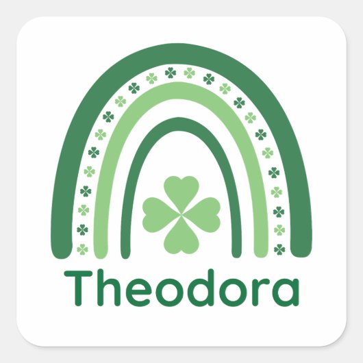 Theodora Name Clover Boho Rainbow Vierkante Sticker (Voorkant)