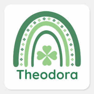 Theodora Name Clover Boho Rainbow Vierkante Sticker