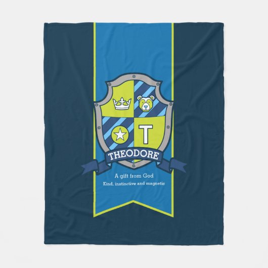Theodore letter T, dat wil zeggen blauw groen beer Fleece Deken (Voorkant)