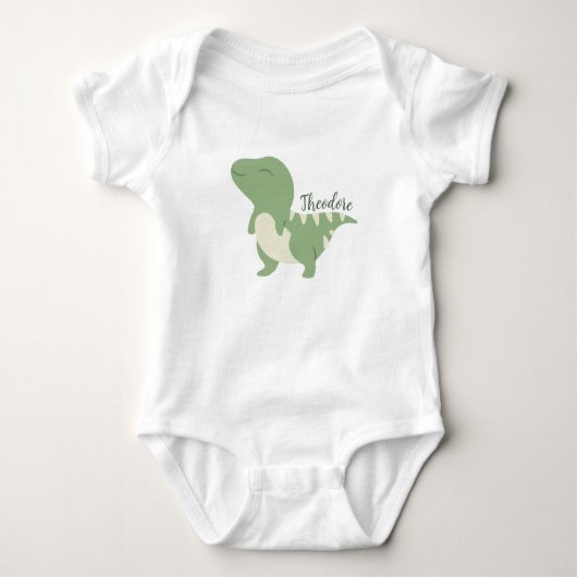 Theodore Name Onthult Schattigee Dinosaurus Baby B Romper (Voorkant)