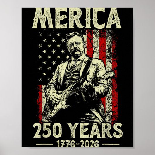 Theodore Roosevelt Gitaar spelend Rock N Roll Poster (Voorkant)