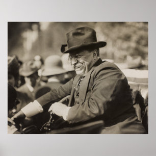 Theodore Roosevelt glimlacht in auto Poster