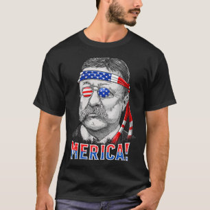 Theodore Roosevelt Merica 4 juli Mannen USA T-shirt