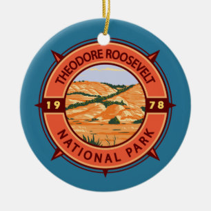 Theodore Roosevelt National Park Retro Compass Keramisch Ornament