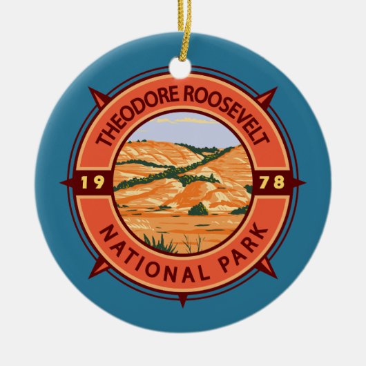 Theodore Roosevelt National Park Retro Compass Keramisch Ornament (Voorkant)