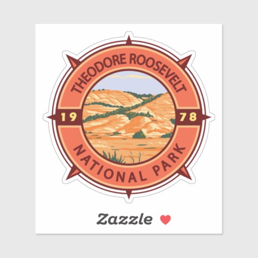 Theodore Roosevelt National Park Retro Compass Sticker (Vel)