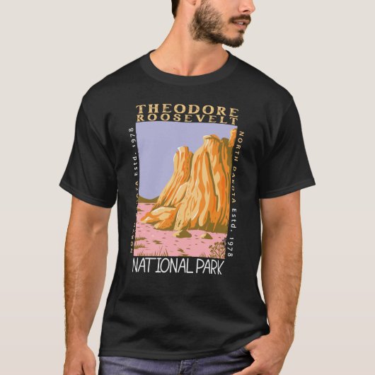 Theodore Roosevelt National Park Retro Distress T-shirt (Voorkant)