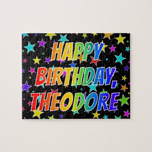 "THEODORE" Voornaam, Fun "HAPPY BIRTHDAY" Legpuzzel (Horizontaal)
