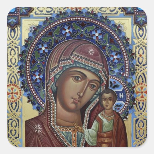 Theotokos en Christ Child met  Lijst Vierkante Sticker (Voorkant)