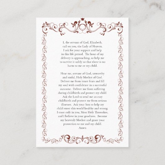 Theotokos en Christ Kind Zwangerschap Gebed Kaart Plaatskaartje (Achterkant)