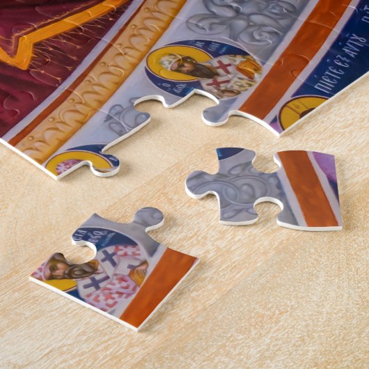 Theotokos en Christus Kind met Engelen Icoon Legpuzzel (Zijkant)