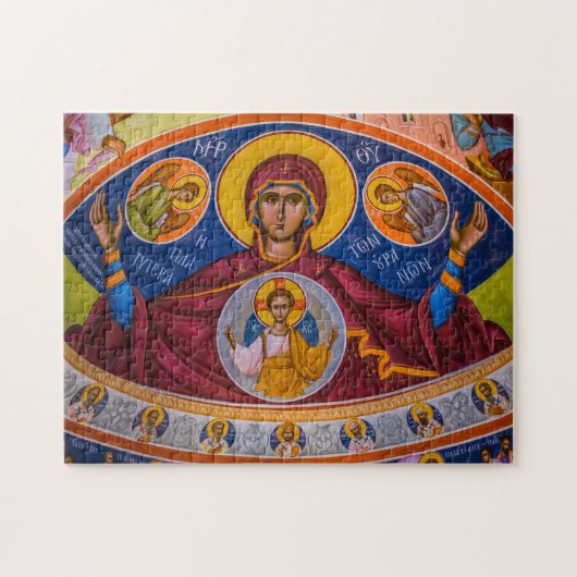 Theotokos en Christus Kind met Engelen Icoon Legpuzzel (Horizontaal)