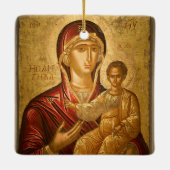 Theotokos en het Christus Kind Rood en Goud Icoon Keramisch Ornament (Achterkant)