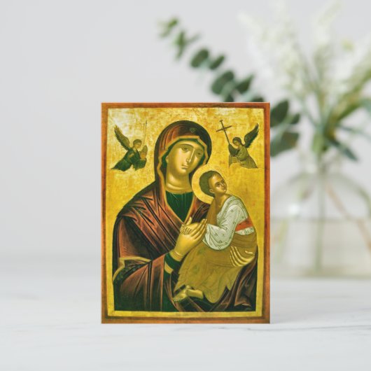 Theotokos en het Christuskind met engelen Icoon Briefkaart (Staand voorkant)