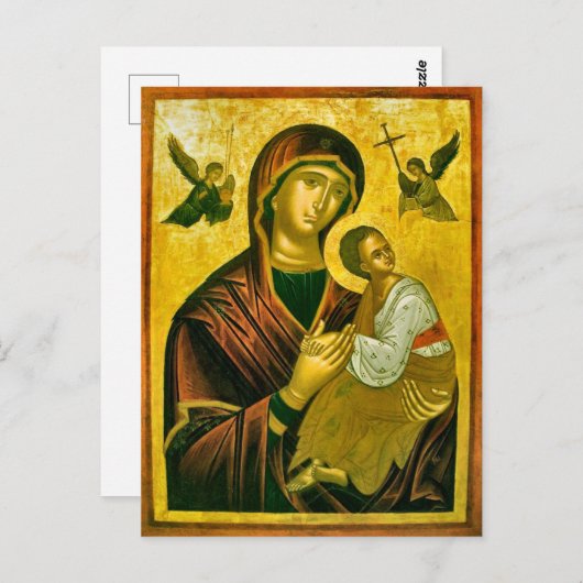 Theotokos en het Christuskind met engelen Icoon Briefkaart (Voorkant / Achterkant)