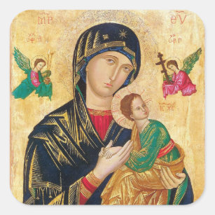 Theotokos en het Christuskind met engelen Icoon Vierkante Sticker
