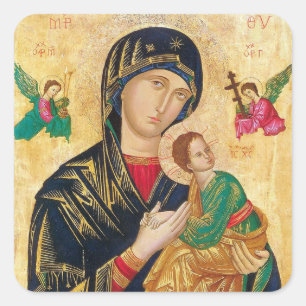 Theotokos en het Christuskind met engelen Icoon Vierkante Sticker