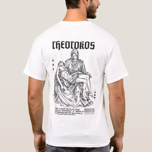"Theotokos" Maria, Christelijk op geloof gebaseerd T-shirt (Achterkant)