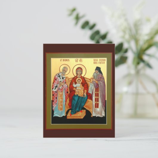 Theotokos met St. Nicholas en Blessed Seraphim Briefkaart (Staand voorkant)