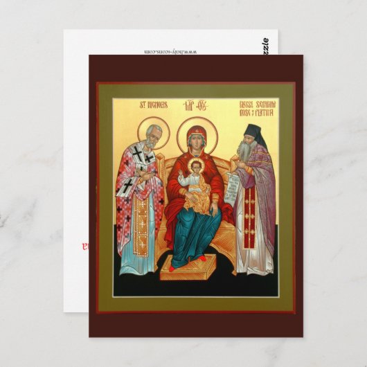 Theotokos met St. Nicholas en Blessed Seraphim Briefkaart (Voorkant / Achterkant)