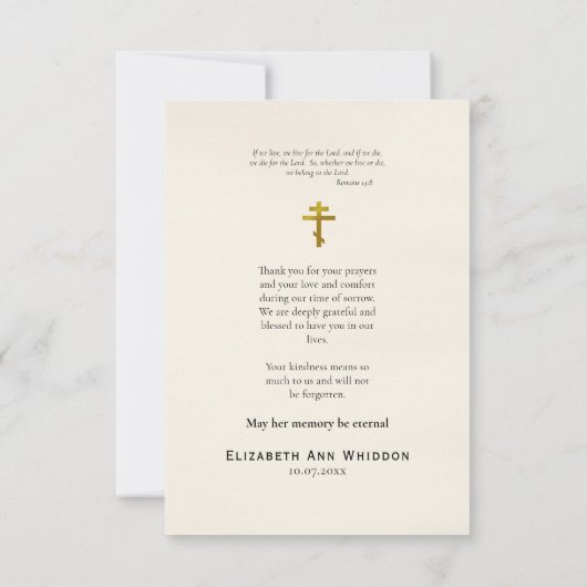 Theotokos van Vladimir Orthodox Christelijke Begra Bedankkaart (Achterkant)