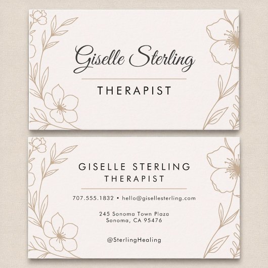 Therapeut Botanische Bloemen Blush Zwart Elegant Visitekaartje
