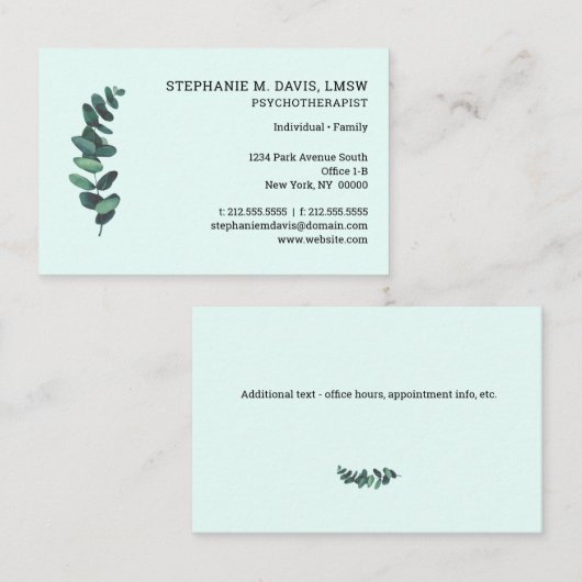 Therapeut Eucalyptus Groen Euro Visitekaartje (Voorkant / Achterkant)