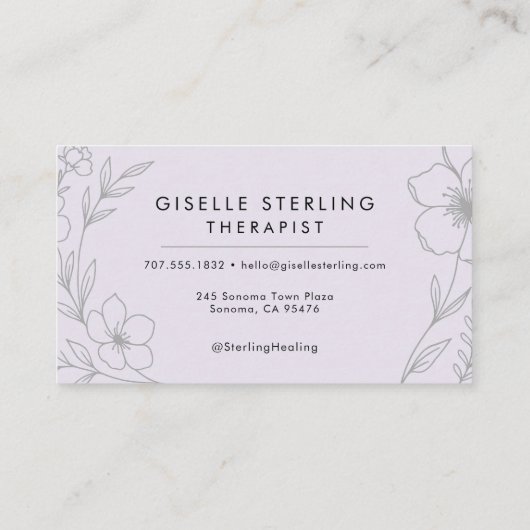 Therapeut Floral Lila Paarse Healing Elegant Visitekaartje (Achterkant)