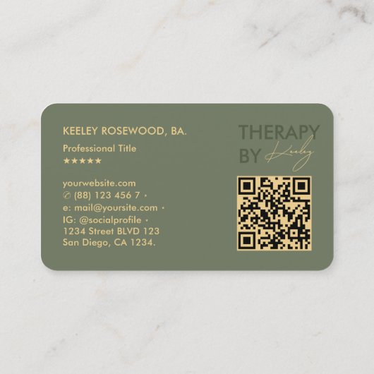 Therapeut Fysiotherapeut Elegant Sage Groen Visitekaartje (Achterkant)