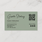 Therapeut Psycholoog Sage Green QR-code Visitekaartje (Achterkant)