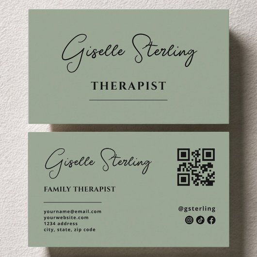 Therapeut Psycholoog Sage Green QR-code Visitekaartje
