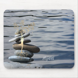 Therapeut Steen Stenen,Gouden Boom Silhouet,Zee Muismat