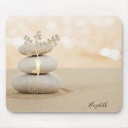 Therapeut Zen Stones Zand Gouden Boom Silhouet Muismat (Voorkant)
