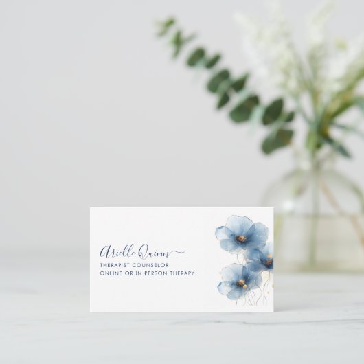 Therapeuteradviseur Serene Indigo Waterverf Visitekaartje (Staand voorkant)