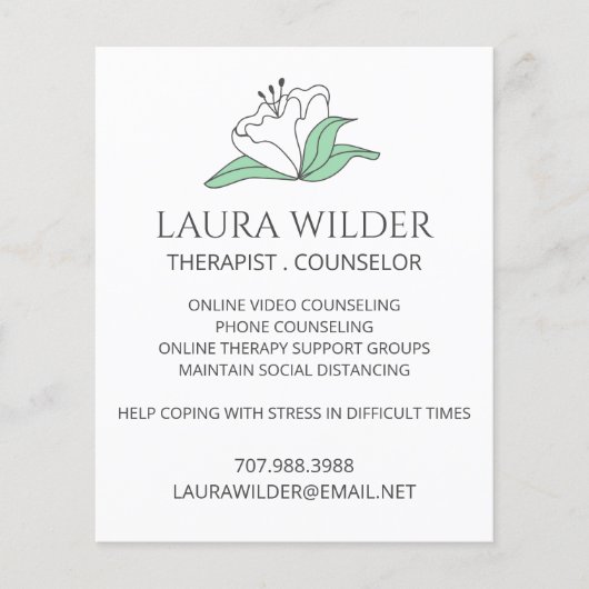 Therapeutisch counselor online of via telefoon flyer (Voorkant)