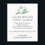 Therapeutisch counselor online of via telefoon flyer<br><div class="desc">Een flyer voor een therapeut of counselor die gespecialiseerd is in therapie tijdens sociale afstand. Prachtig sereen logo met witte bloem. Promoot uw nieuwe therapiediensten voor sociale afstand online of via telefoon tijdens de covid-crisis. Velen passen hun bedrijf of dienst aan om aan de behoeften van deze crisis te voldoen....</div>