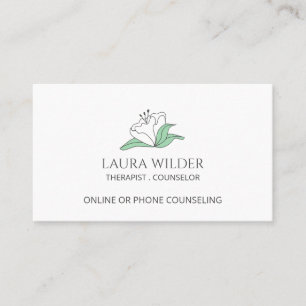 Therapeutisch counselor witte bloem via de telefoo visitekaartje