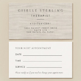 Therapeutische luxe linnen kantoorafspraakkaart afsprakenkaartje