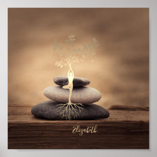Therapeutische Zen Stenen, Gouden Boom Silhouet Br Poster