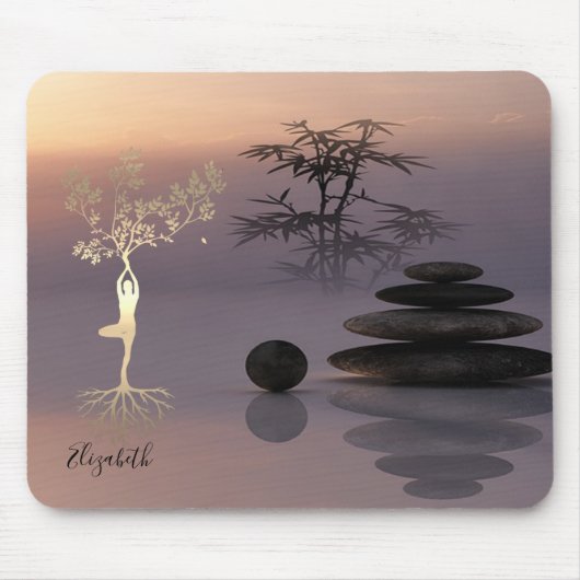 Therapeutische Zen Stenen,Gouden Boom Silhouet Muismat (Voorkant)