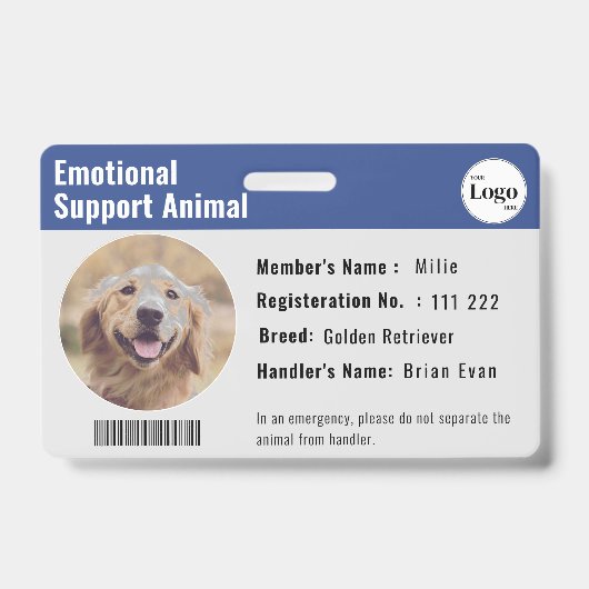 Therapie Dier ID Foto Barcode Deep Blue Badge (Voorkant)