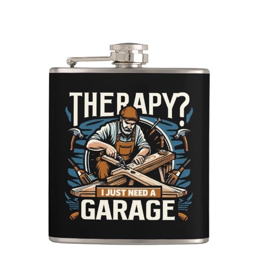 Therapie? Ik heb alleen een garage nodig Heupfles (Voorkant)
