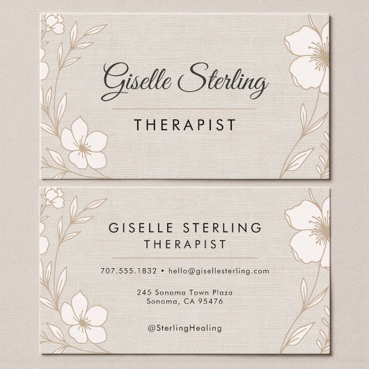 Therapist Botanical Flowers Floral Linen Visitekaartje