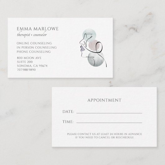 Therapist Counselor Business & Appointment Card Visitekaartje (Voorkant / Achterkant)