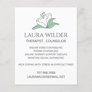 Therapist Counselor Online Or By Phone Flyer